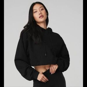 ALO Yoga Black Cropped Hoodie with Subtle Logo Size S